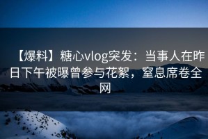 【爆料】糖心vlog突发：当事人在昨日下午被曝曾参与花絮，窒息席卷全网